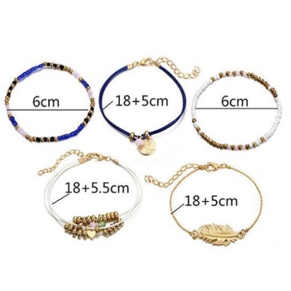 Leaf/Heart/Bead/Tree of Life Bracelets 5PC Set - Picture 4 of 8